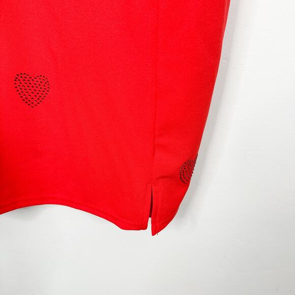 Planet Gold Red Rhinestone Heart Square Neck Front Slit Mini Dress - Picture 3 of 8